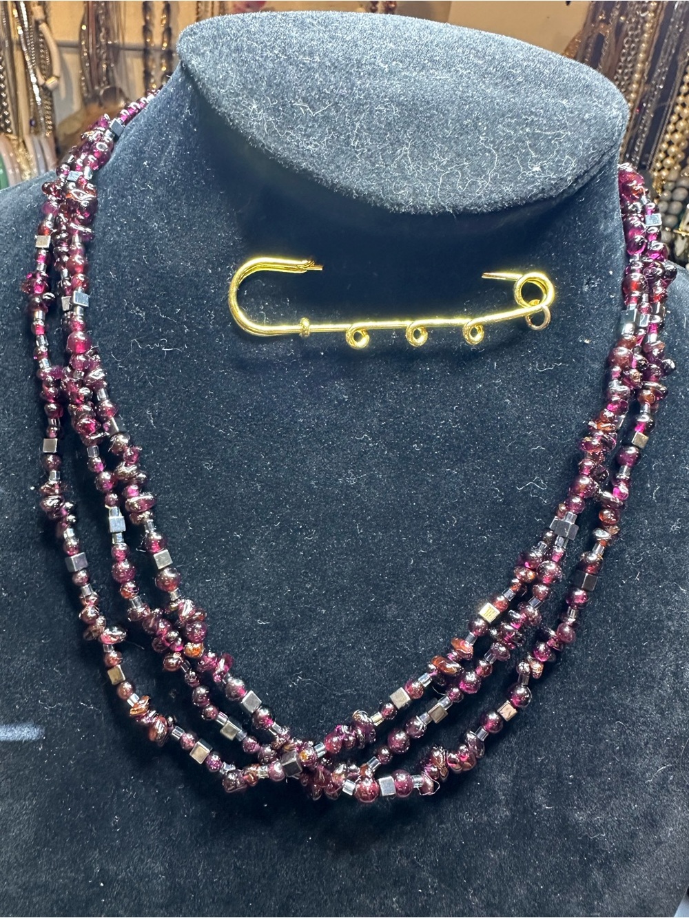 Rhodolite Garnet and Hematite Necklace